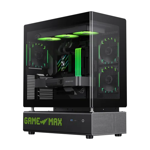 Boîtier Gamer Moyen Tour GAMEMAX N90 BG ATX USB-C Noir Aquarium BottomPSU