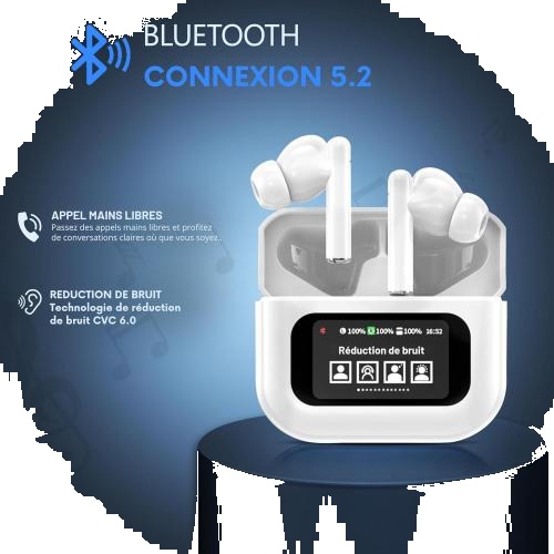 [GNLIBERTYBUDSB] Good Nook Écouteurs blanc Bluetooth sans Fil, réduction de Bruit, Écran Tactile