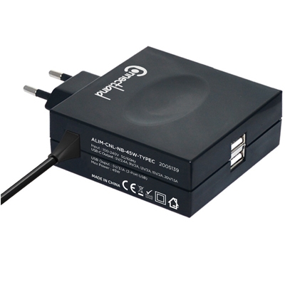 [ALIMCONNECTLAND45W] Alimentation notebook universelle 45W TYPE C +2PORTS USB pour PORTABLE