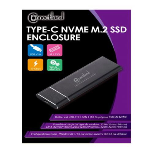 [BOITEXNVMEBK] Boîtier externe CONNECTLAND USB3.0 NVMe BLACK